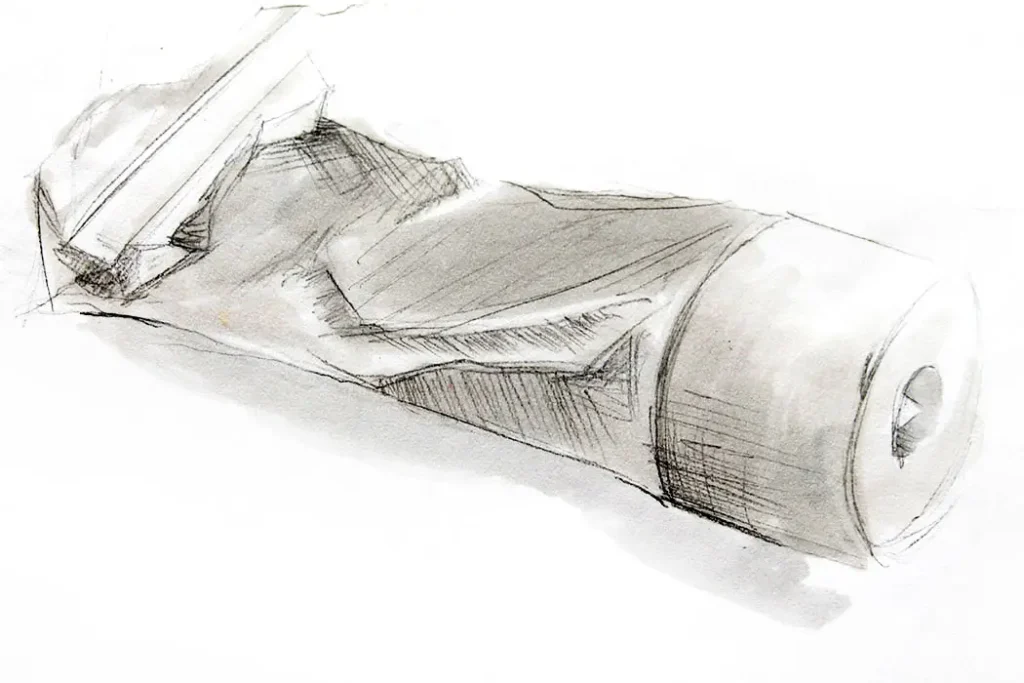 Dessin au crayon et au marqueur d'un tube de peinture